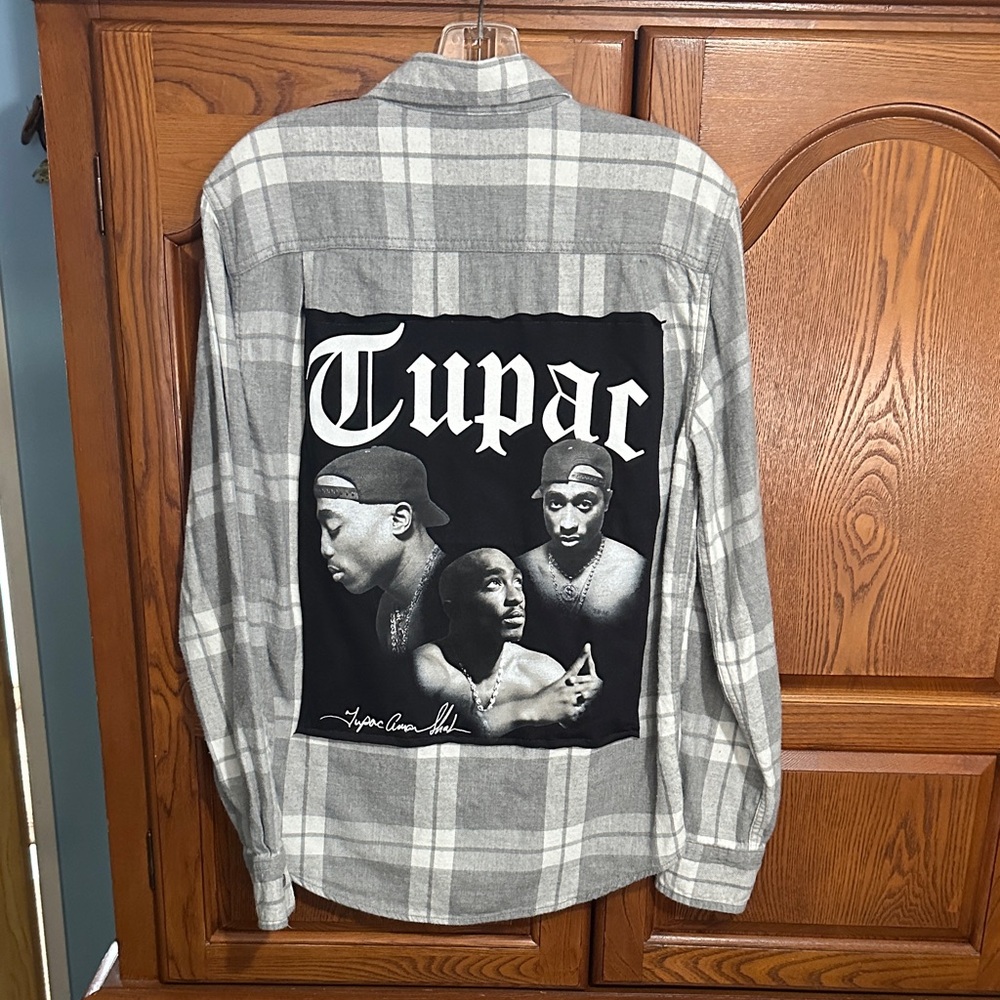Tupac upcycled flannel tee made by me One of a Kind